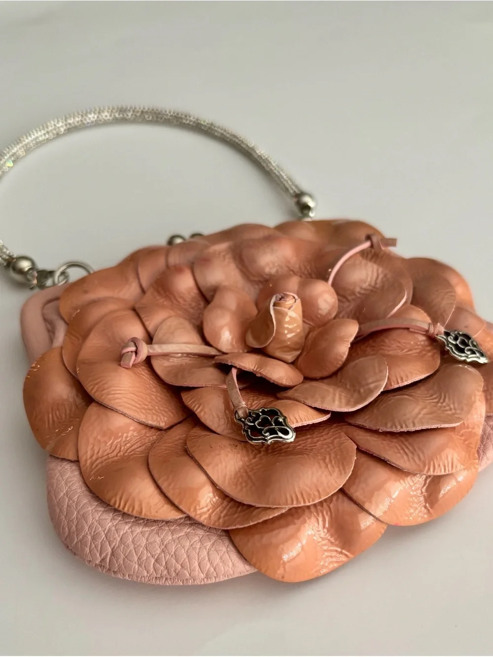 Brighton Pink Leather Floral Appliqué Mini Kiss Lock Bag